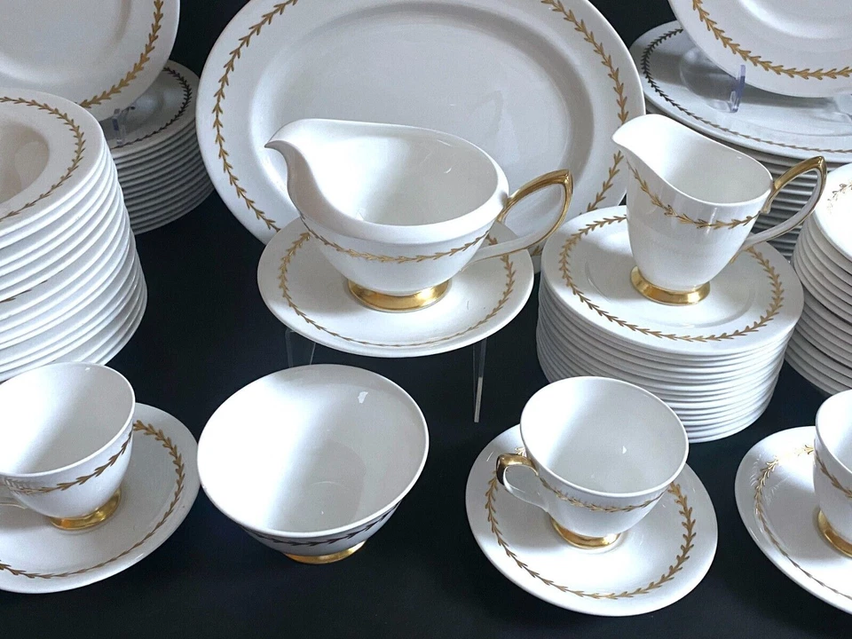 Serve 16 Royal Albert blanco con porcelana de hueso dorado dorado servicio de cena, 95 piezas, COMO NUEVO Foto 4 de 4