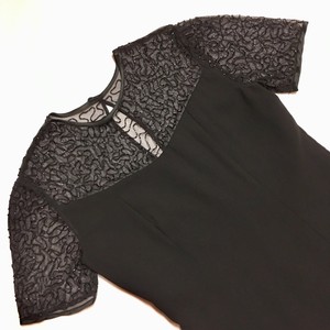 Laurence-Kazar-L-Beaded-LBD-Cocktail-Black-Dress-Fit-Flare-Short-Sleeve-vintage