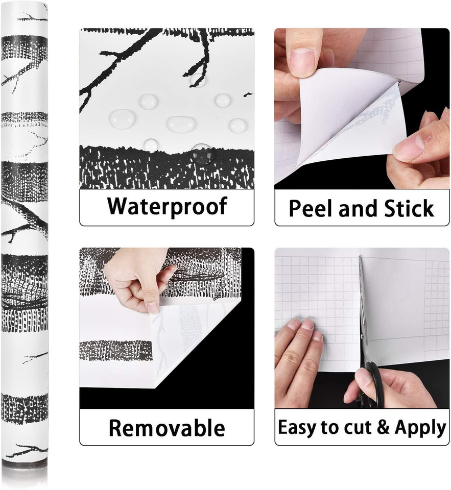 Birch Tree Wallpaper 17.71" X 78.7" Black Trunk Wallpaper Peel and