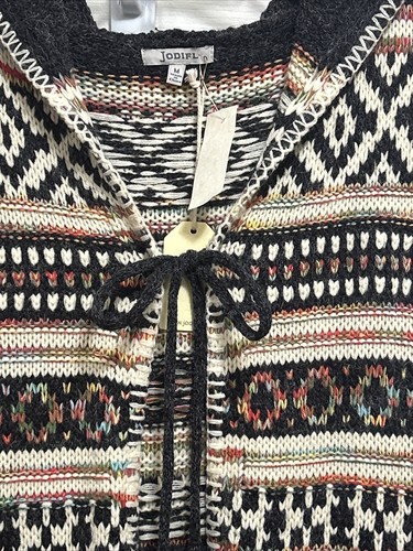 Jodifl M Sleeveless Hooded Duster Sweater Vest Tribal Gray Knit Sleeveless NWT - Picture 2 of 7