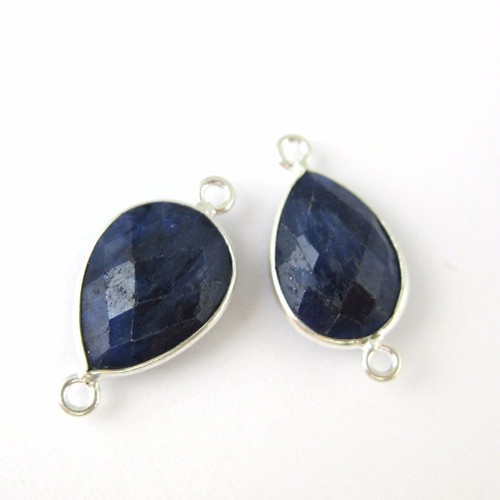 Birthstone Pear Connector, Bezel Gemstone Sterling Silver Charm Connector(2 Pcs) - Picture 12 of 15