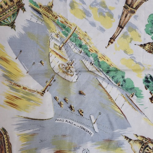 Vintage Silk Scarf Souvenir Paris 40s 50s Theme Square Women's 31'' X 29'' - Picture 4 of 4