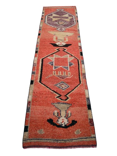 3x10 Runner Rug HandMade PRIMITIVE HUMAN Motif Low Pile Hallway Rug 2.6 x 9.7 ft - Picture 4 of 13