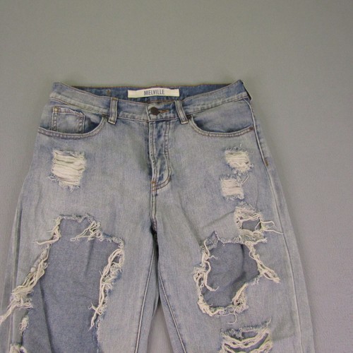 Melville Jeans Womens 27 Blue Denim Distressed Tapered High Rise Button Fly Mom - Picture 2 of 11