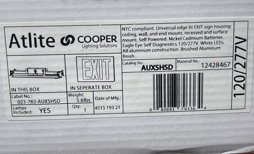Atlite Cooper AUXSHSD 120/277v ( Housing Only Sign Not Incl.) New