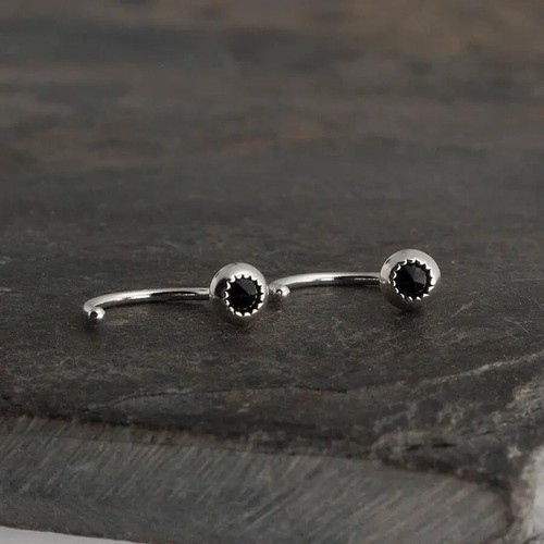 Bezel Set Stone Huggie Hoop Earrings in Solid Sterling Silver Handmade Jewelry - Picture 41 of 43