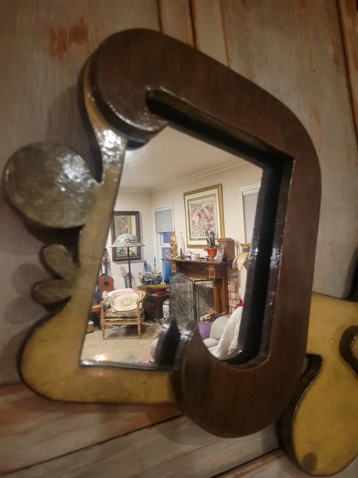Espejo retro vintage de madera para dama MCM Picasso estilo modernista arte popular hecho a mano Foto 2 de 4
