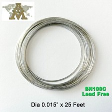 Solder Wire, AIM 0.015" x 25' long, SN100C Lead Free, No Clean, Free Shipping