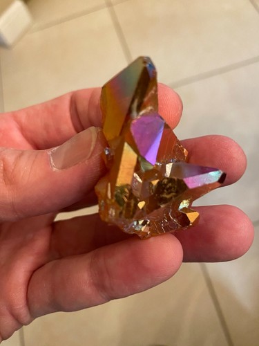 Tangerine Sun Melon Aura Quartz Crystal Gemstone Cluster Points Specimen 003 - Picture 5 of 8
