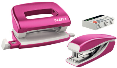 LEITZ Heftgerät & Locher Set Mini Nexxt WOW pink metallic