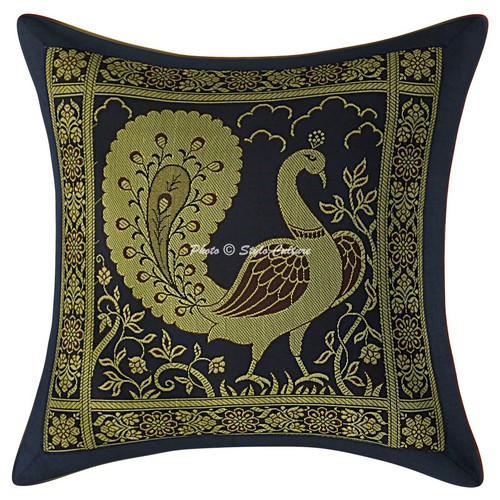 Indian Brocade Sofa Cushion Cover Handmade Peacock Pillow Case Cover Throw 12" - Picture 50 of 52