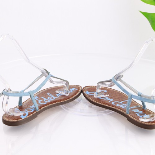 Sam Edelman Gigi Damen-Sandale Größe 7 blau Leder Riemen Fersenriemen T-Riemen flach - Bild 7 von 13