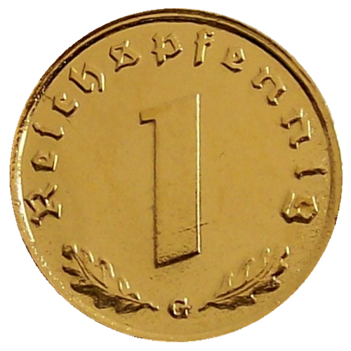 1 Reichspfennig 1938 moneta con HK placcato oro 24 carati Terzo Reich - Foto 2 di 3