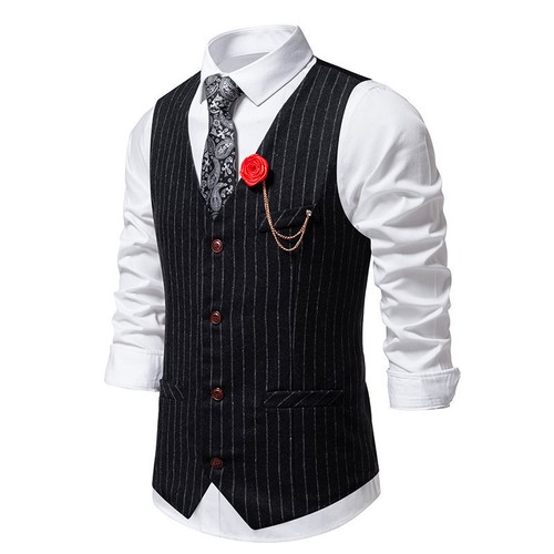 Men's Vintage Striped Tweed Vest Fashion Single Breasted Waistcoat Tank Tops - Bild 5 von 9