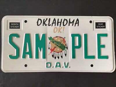 2000 Oklahoma SAMPLE License Plate Specialty Disabled American Veteran ...