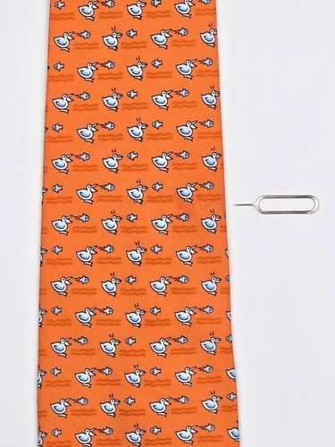 Hermes Tie Silk Necktie 5208 IA Duck & Fish on Orange - Picture 6 of 6