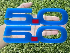 5.0 Emblem Badges Set of (2) Racing Aggressive Dark Blue With Red Dot Badges New