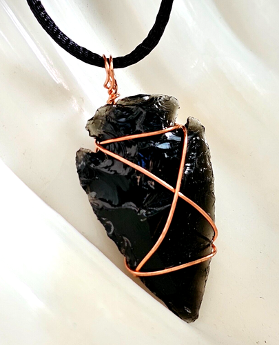 Obsidian Arrowhead Pendant Necklace Copper Gemstone EMF Scalar Crystal Jewellery - Picture 3 of 21