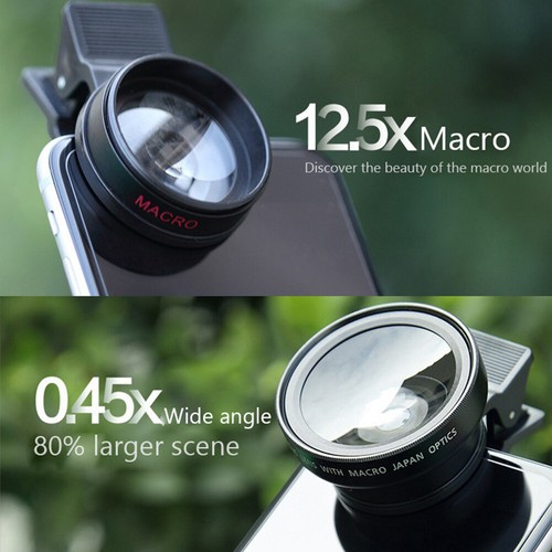 2 IN 1 Lens Universal Clip 37mm Mobile Phone Lens 0.45x 49UV Wide-Angle - Photo 7 sur 18