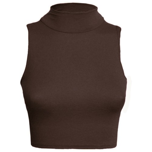WOMENS LADIES SLEEVELESS POLO TURTLE NECK STRETCH CROP VEST TOP 8-14 - Picture 6 of 21