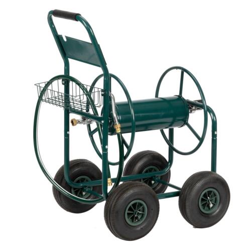 Heavy Duty Garden Hose Reel Cart Water w/Storage Basket Yard Outdoor Green - Picture 3 of 8