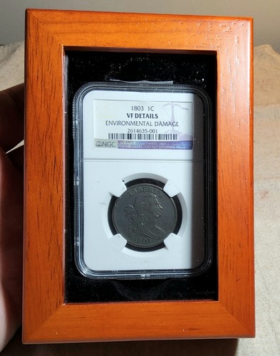1803 LARGE CENT (1 c.) NGC GRADED VF DETAILS ENVIROMENTAL DAMAGE IN WOODEN BOX - Picture 11 of 17
