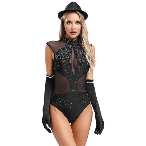 Damen Latein Tanz Kostüm Ballsaal Jazz Rumba Salsa Tanzkleid mit Handschuhen Hüte - Bild 14 von 19