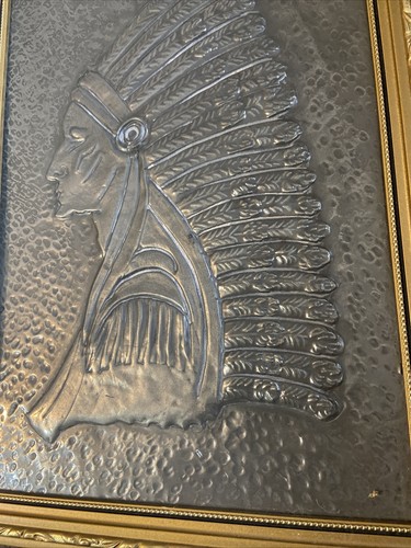 SILVER METAL Hammered Relief Wall Hanging Art Plaque NATIVE American INDIAN HEAD - Picture 20 of 24