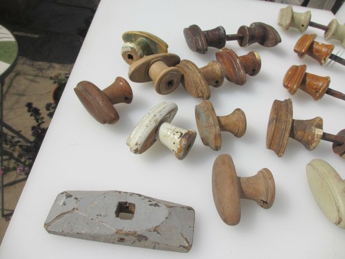 Antique French Wooden Door Knobs Handles Plates Old Vintage Wood Job Lot Bulk - Picture 6 of 11