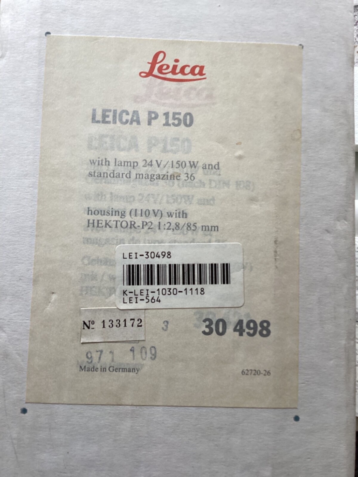 1992 NIB~Leica Pradovit P 150 35mm Slide Projector HEKTOR-P2 1:2,8/85 m