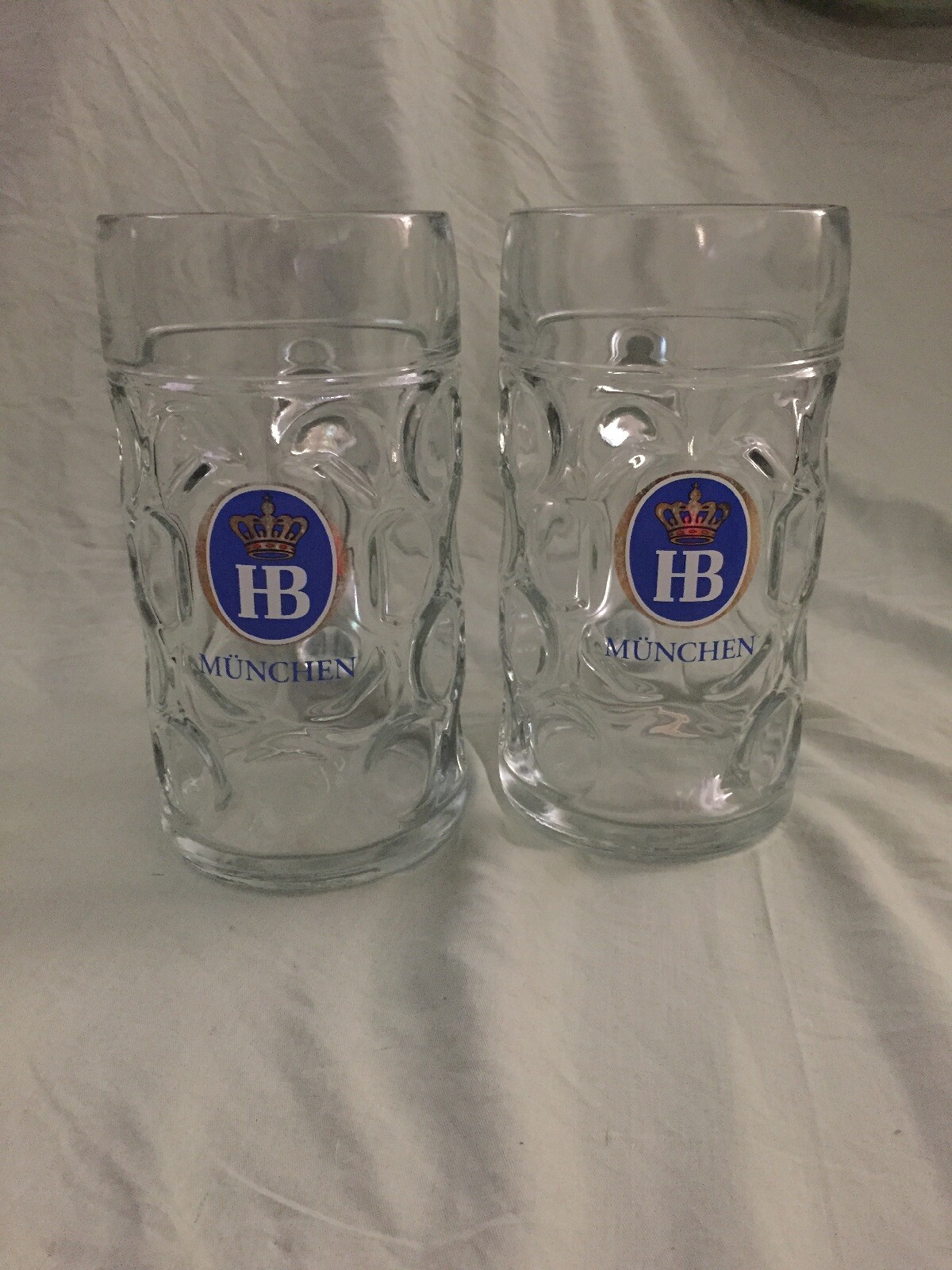 Set Of 2 Hofbrauhaus Munchen Munich German Glass Dimple Beer Mug 1L