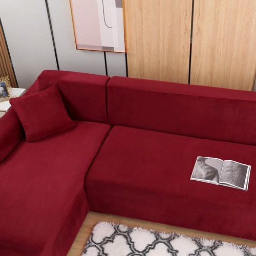 L-Shape Sofa Cover Velvet Stretch Slipcover,Seater Sectional Couch Protector - Picture 83 of 108