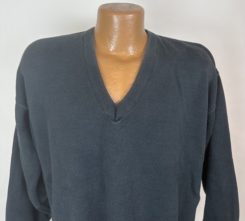 Vintage 80s 90s PURITAN V-neck Sweater L Faded Black Pullover Golf Minimalist - Picture 3 of 11