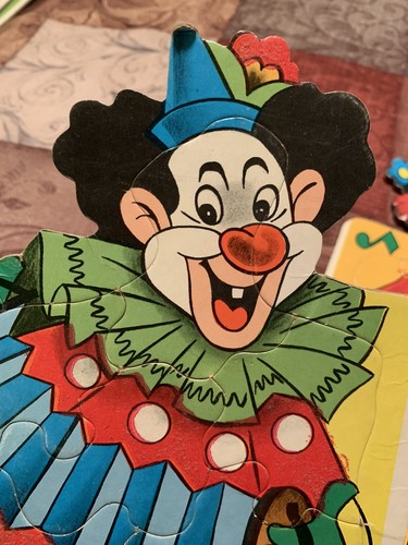 Vtg Set of 4 Warren Built-Rite SHAPED Inlaid Hobo Clown Puzzle Furry Hair Creepy - Picture 13 of 22