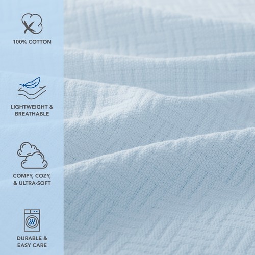 Host & Home Cotton Blanket, Size/Color Options, Lightweight Basketweave 300GSM - Picture 28 of 47
