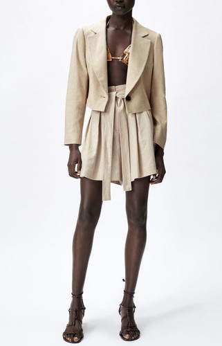 ZARA LEINEN Mischung Bürotasche Bermuda Plissee Shorts Gr. S BLOGGERS FAVE - Bild 2 von 6