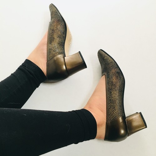 Amalfi Italian Leather Snakeskin Pattern Vero Cuoio Heels Size 7 B - Picture 1 of 7