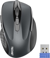 TECKNET Wireless Mouse, 2.4G Ergonomic Optical Computer Mouse for Grey