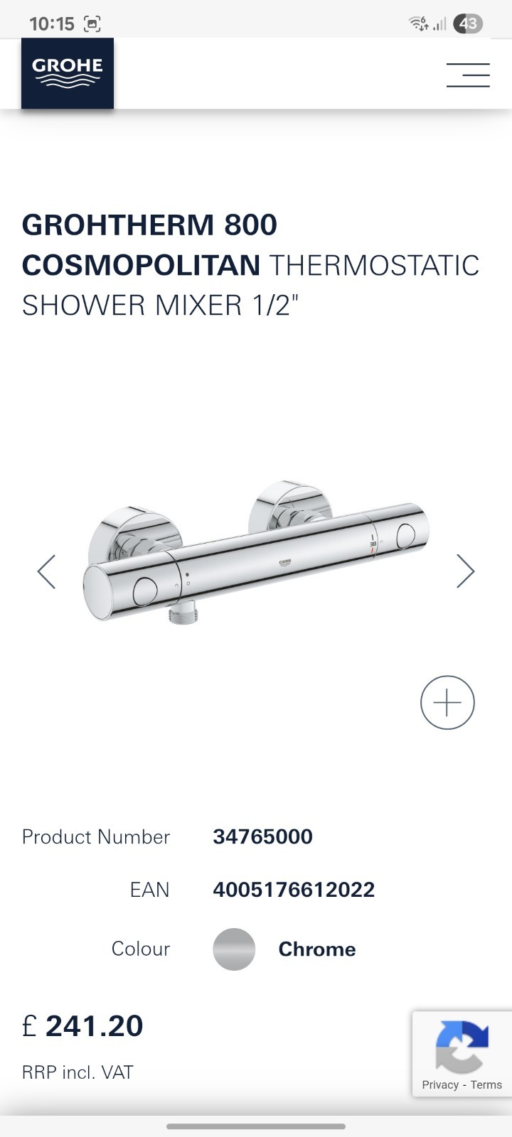 Grohe Grohtherm 800 Cosmopolitan Thermostatic Shower Mixer - 34765000