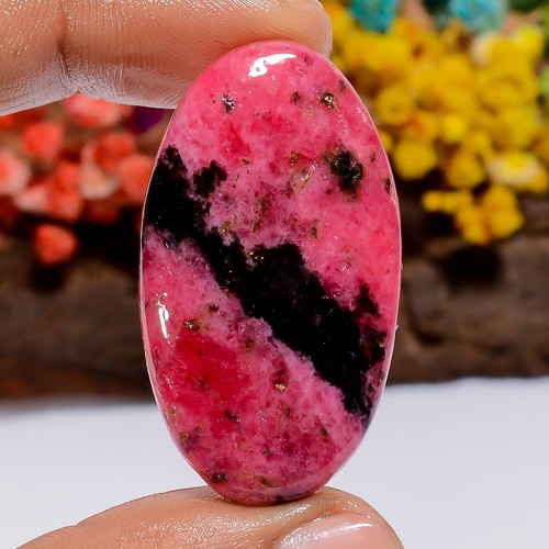 Echter Rhodonit ovale Form Cabochon lose Edelstein 67 kt 41 x 23 x 4 mm - Bild 1 von 2