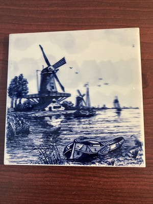 Delft handbemalte Wandfliese blau weiß niederländisch 6'' Windmühle