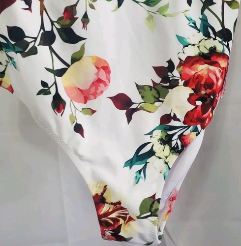 Cupshe One Piece Swimsuit 1X White Floral Print Strapless Molded Cups Open Back - Picture 4 of 11