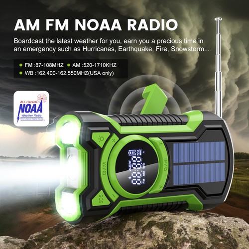 IPX5 Waterproof Emergency Weather Radio, Bluetooth Portable AM/FM/NOAA Hand C... - Picture 2 of 8