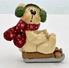 Suzi Skoglund Sledding Snowbear Hand-painted Resin Figure '97 Folk Art Christmas