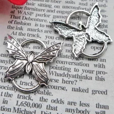 30PCS Antique Silver Tone Butterfly Charm Pendant Connector JHS113