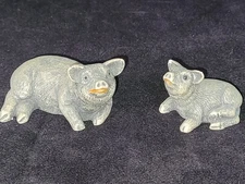 Gray Pig & Piglet Figurines Pair Farm Animal Rustic Country Decor Farmhouse 
