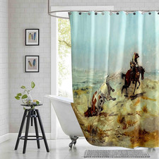 Vintage Western Shower Curtain Set Cowgirl Cowboy Roping Steer Rodeo Bathroom Cu