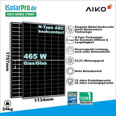465W AIKO Neostar 2P+ A465-MAH54Dw · ABC Back-Contact · Glas/Glas N-Type - 1757x