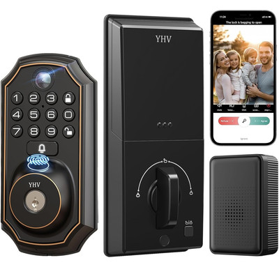 Keyless Smart Door Lock Fingerprint WiFi APP Video Camera Doorbell Auto Lock