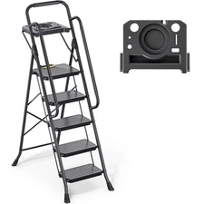 TOOLF Step Ladder, Sturdy Steel Step Stool with Anti-Slip Wide Pedals, Handra...